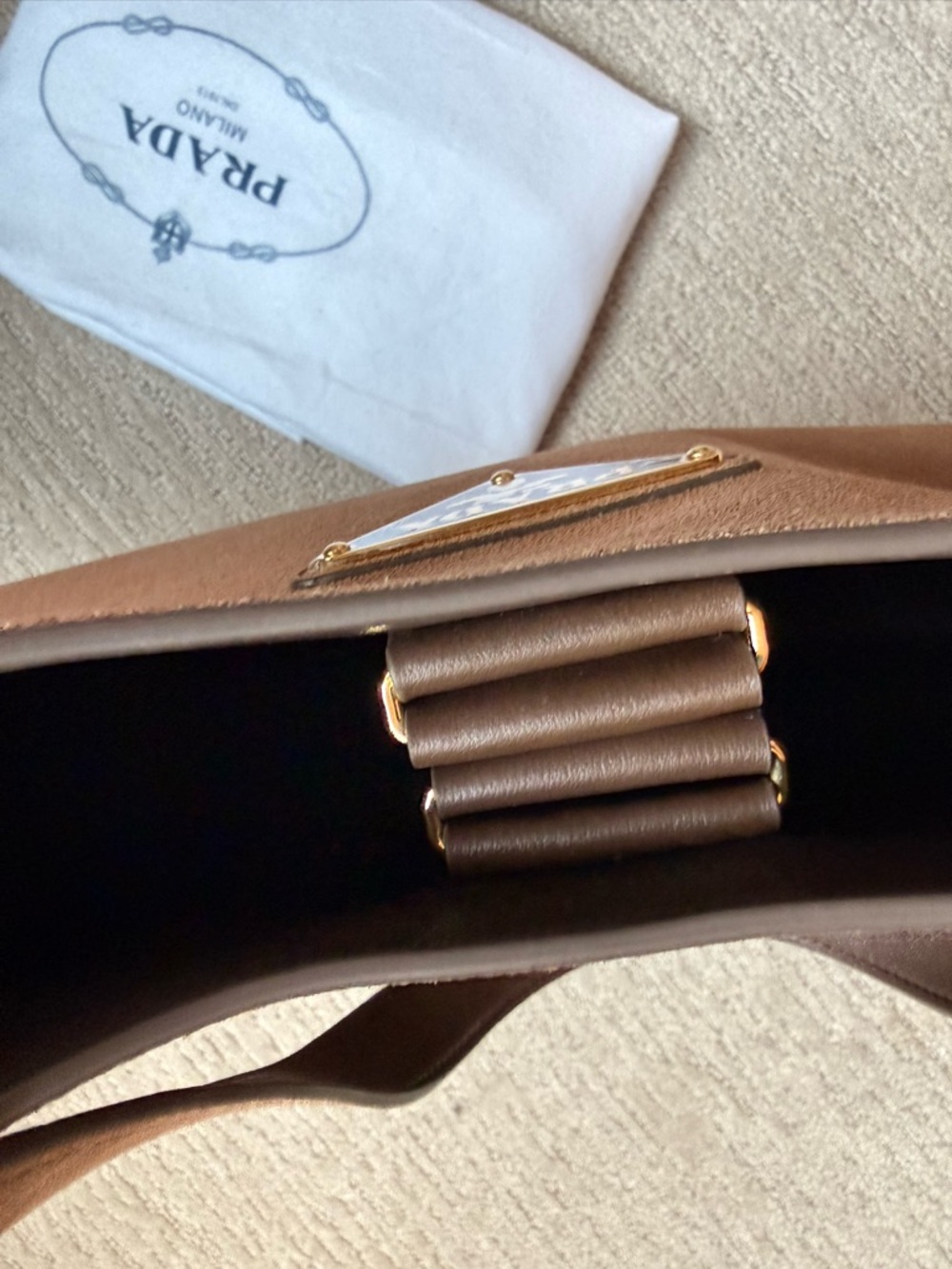 Prada Suede Brown Shoulder Hobo Bag with Dust Bag Authentic - Picture 3 of 8